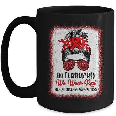 In February We Wear Red Messy Bun Heart Disease Awareness Mug | teecentury