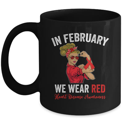 In February We Wear Red Sunglasses Heart Disease Awareness Mug | teecentury