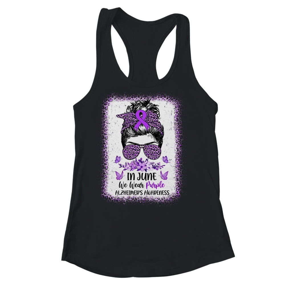 In June We Wear Purple Alzheimer Awareness Messy Bun Support Shirt & Tank Top | teecentury