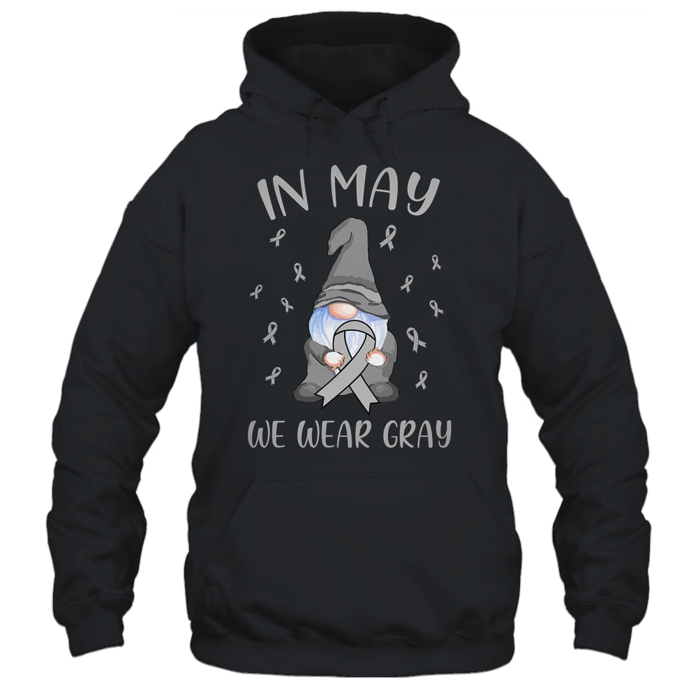 In May We Wear Gray Brain Cancer Awareness Ribbon Gnome T-Shirt & Hoodie | Teecentury.com