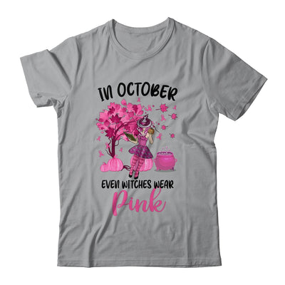 In October Even Witches Wear Pink Autumn Fall Breast Cancer T-Shirt & Hoodie | Teecentury.com