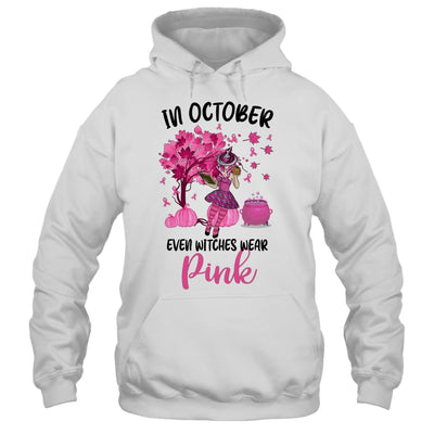 In October Even Witches Wear Pink Autumn Fall Breast Cancer T-Shirt & Hoodie | Teecentury.com