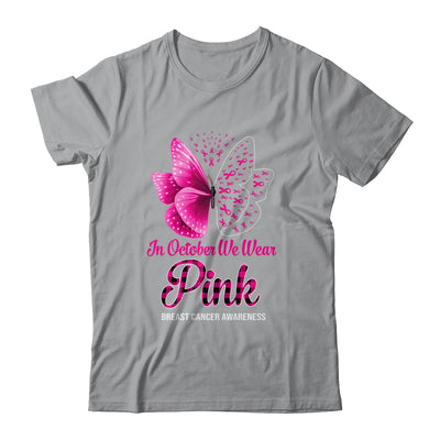 In October We Wear Pink Breast Cancer Awareness Butterfly T-Shirt & Hoodie | Teecentury.com