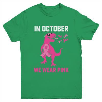 In October We Wear Pink Breast Cancer Trex Dino Kids Boys Youth Shirt | teecentury