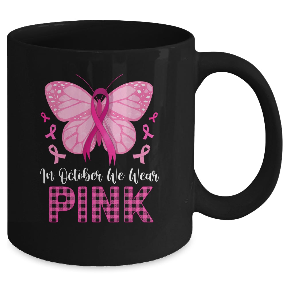 In October We Wear Pink Butterfly Breast Cancer Awareness Mug Coffee Mug | Teecentury.com