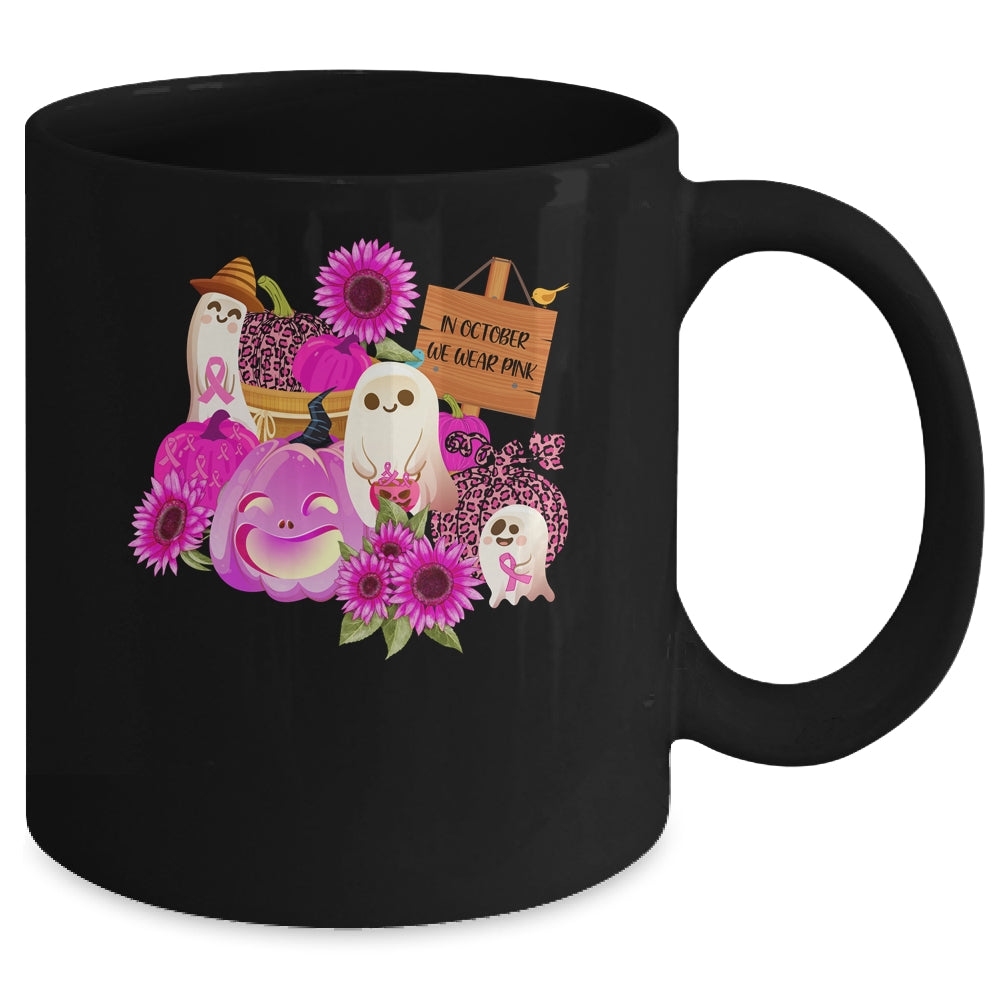 In October We Wear Pink Ghosts Pumpkins For Breast Cancer Mug Coffee Mug | Teecentury.com