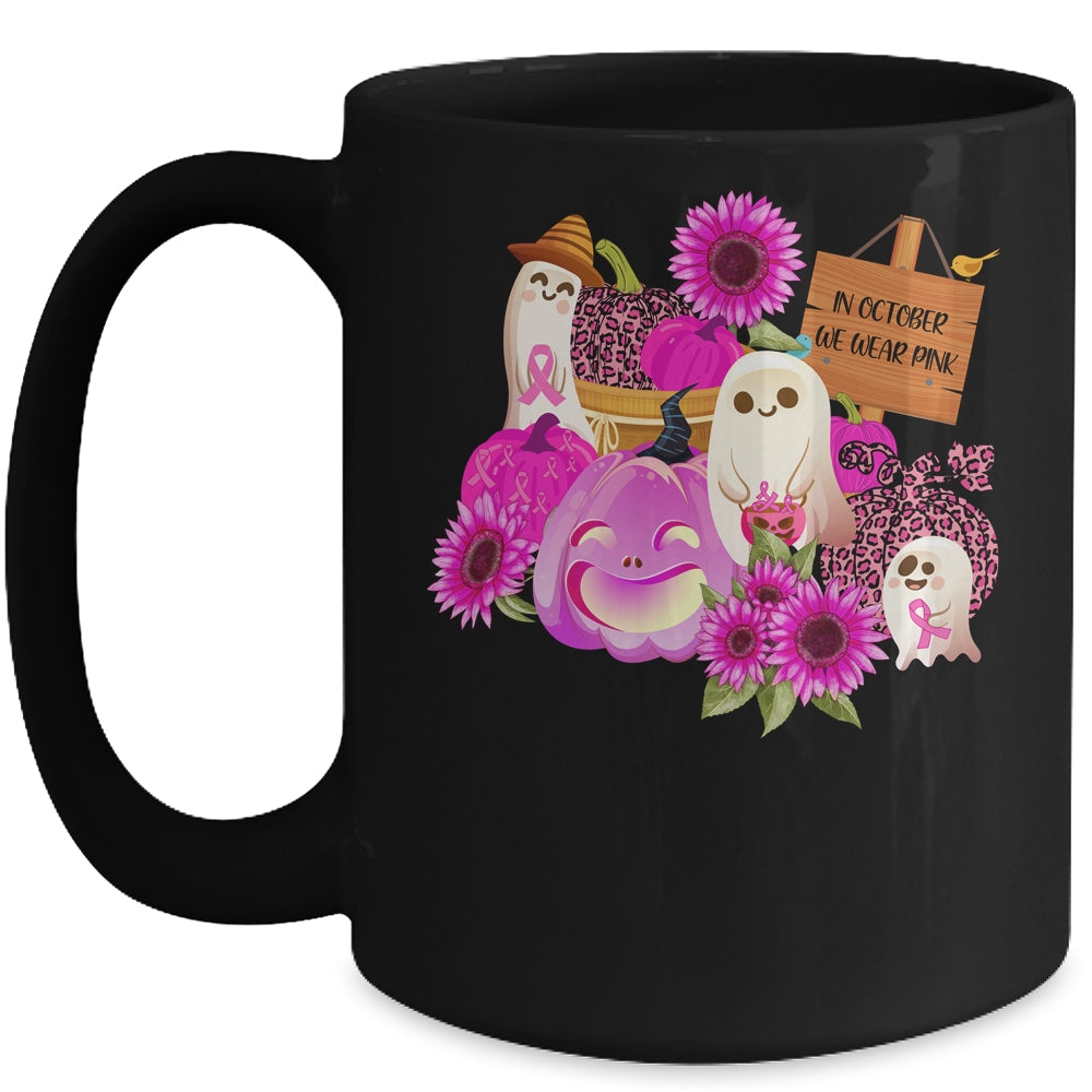 In October We Wear Pink Ghosts Pumpkins For Breast Cancer Mug Coffee Mug | Teecentury.com