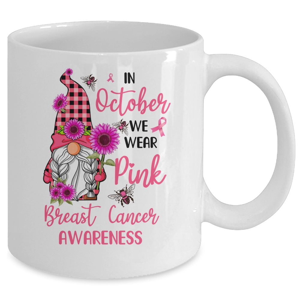 In October We Wear Pink Gnome Breast Cancer Awareness Mug Coffee Mug | Teecentury.com