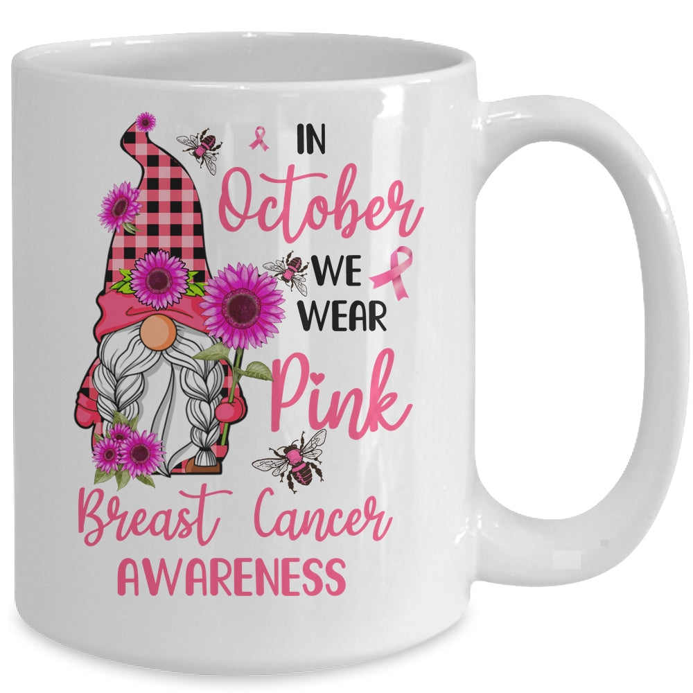 In October We Wear Pink Gnome Breast Cancer Awareness Mug Coffee Mug | Teecentury.com