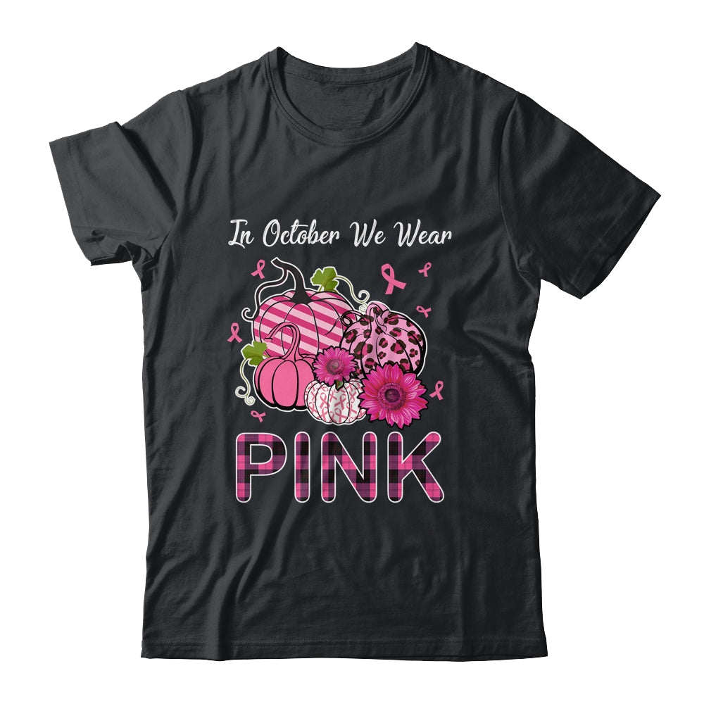 In October We Wear Pink Ribbon Leopard Pumpkin Breast Cancer Shirt & Hoodie | teecentury