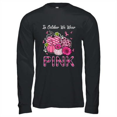 In October We Wear Pink Ribbon Leopard Pumpkin Breast Cancer Shirt & Hoodie | teecentury