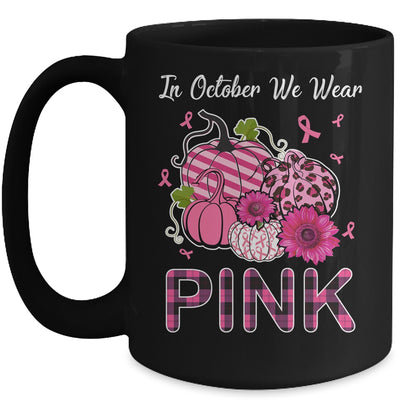 In October We Wear Pink Ribbon Leopard Pumpkin Breast Cancer Mug | teecentury