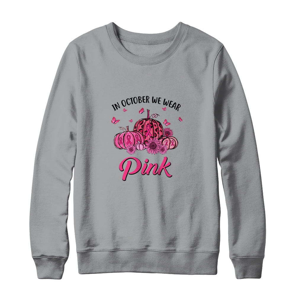In October We Wear Pink Truck Pumpkin Breast Cancer T-Shirt & Sweatshirt | Teecentury.com