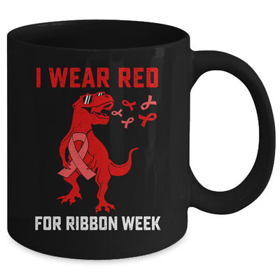 In October We Wear Red Ribbon Week Awareness Trex Dino Kids Mug | teecentury