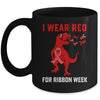 In October We Wear Red Ribbon Week Awareness Trex Dino Kids Mug | teecentury