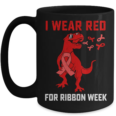 In October We Wear Red Ribbon Week Awareness Trex Dino Kids Mug | teecentury