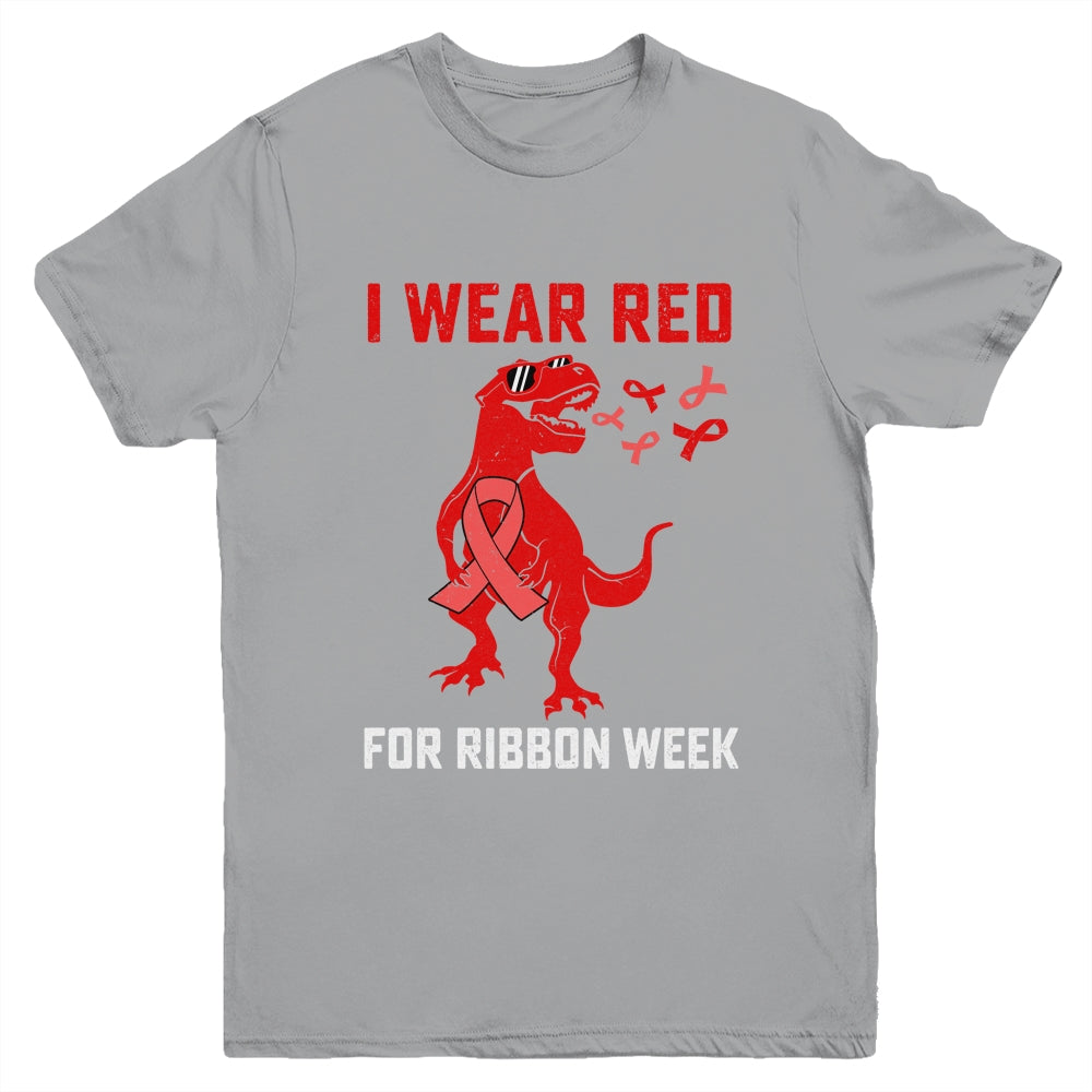 In October We Wear Red Ribbon Week Awareness Trex Dino Kids Youth Shirt | teecentury