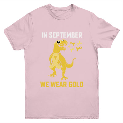 In September We Wear Gold Childhood Cancer Awareness T-Rex Youth Shirt | teecentury