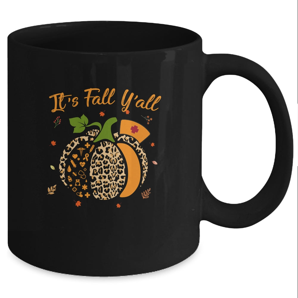 It's Fall Y'all Pumpkin Leopard Nurse Halloween Gift Mug Coffee Mug | Teecentury.com