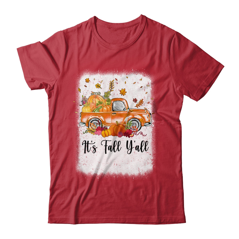 It's Fall Y'all Pumpkin Truck Autumn Tree Bleached Leopard Shirt & Long Sleeve | teecentury