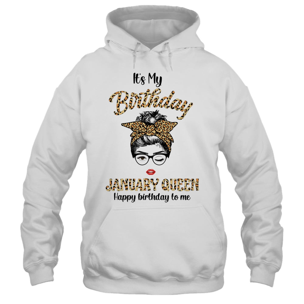 January Birthday Girl Queen Messy Bun Its My Birthday Leopard T-Shirt & Tank Top | Teecentury.com