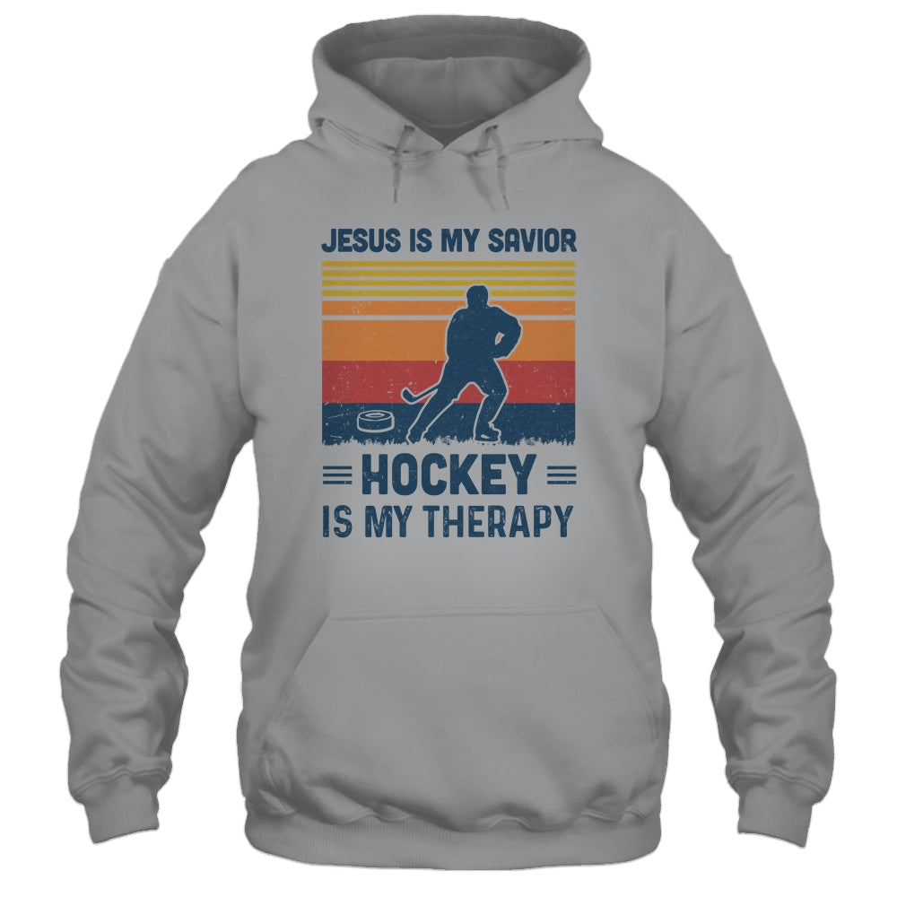 Jesus Is My Savior Hockey Is My Therapy Vintage Christian Gift T-Shirt & Hoodie | Teecentury.com