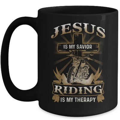 Jesus Is My Savior Riding Is My Therapy Funny Motorcycle Mug Coffee Mug | Teecentury.com