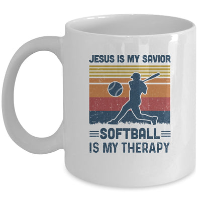 Jesus Is My Savior Softball Is My Therapy Vintage Christian Gift Mug Coffee Mug | Teecentury.com
