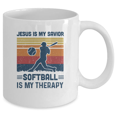 Jesus Is My Savior Softball Is My Therapy Vintage Christian Gift Mug Coffee Mug | Teecentury.com