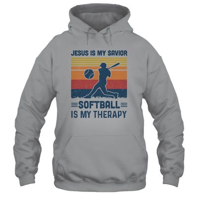 Jesus Is My Savior Softball Is My Therapy Vintage Christian Gift T-Shirt & Hoodie | Teecentury.com