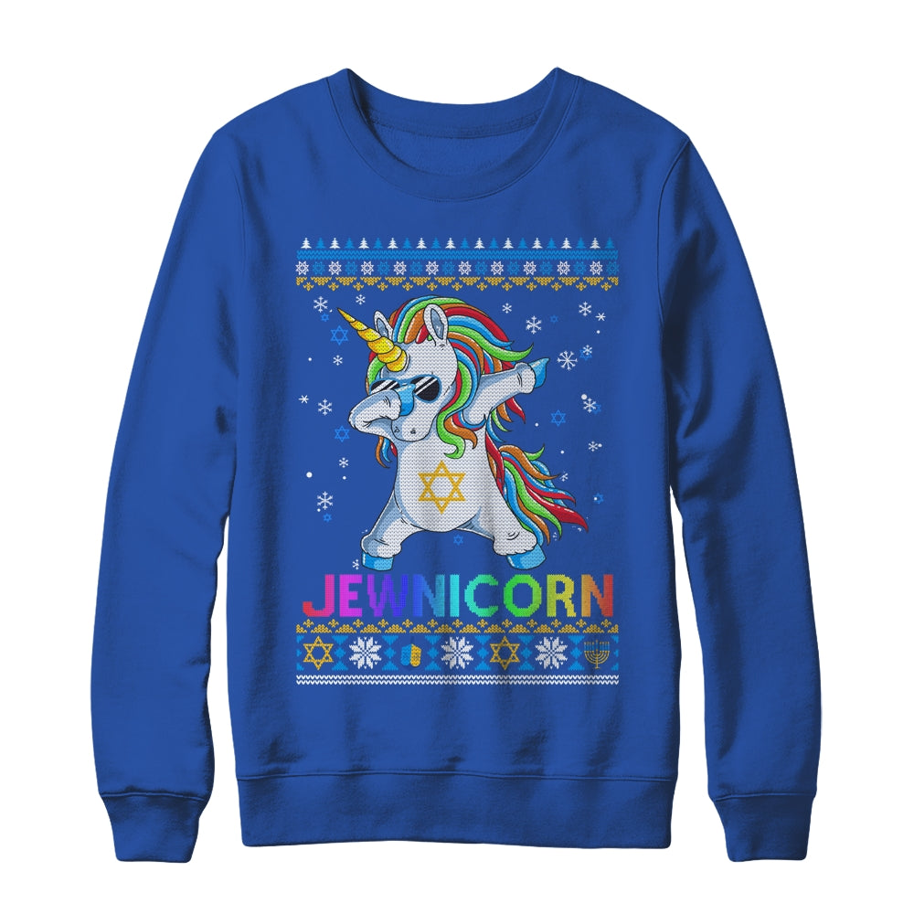 Jewnicorn Ugly Hanukkah Sweater Dabbing Unicorn Chanukah T-Shirt & Sweatshirt | Teecentury.com
