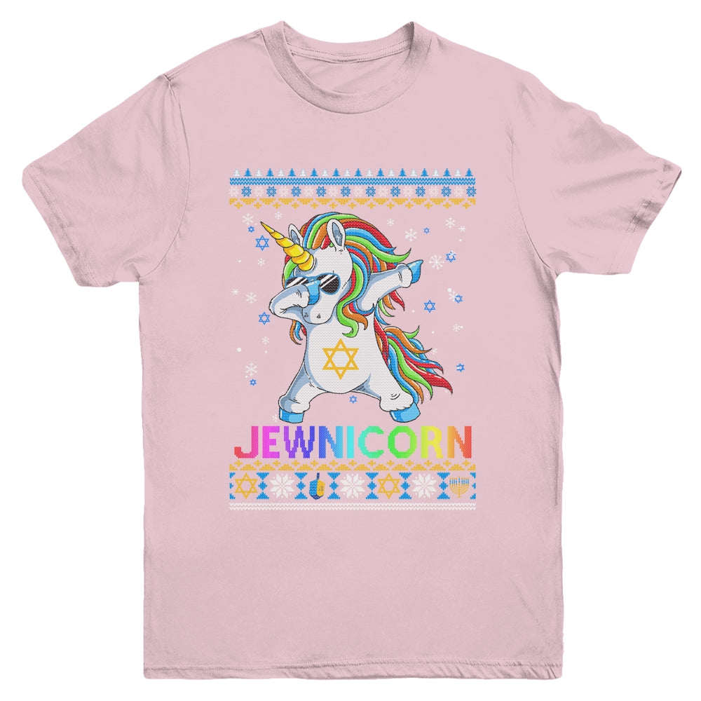 Jewnicorn Ugly Hanukkah Sweater Dabbing Unicorn Chanukah Youth Youth Shirt | Teecentury.com