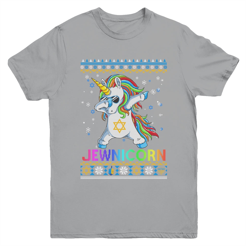 Jewnicorn Ugly Hanukkah Sweater Dabbing Unicorn Chanukah Youth Youth Shirt | Teecentury.com