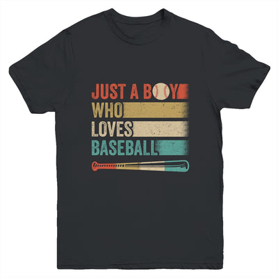 Just A Boy Who Loves Baseball Funny Retro Baseball Youth Shirt | teecentury