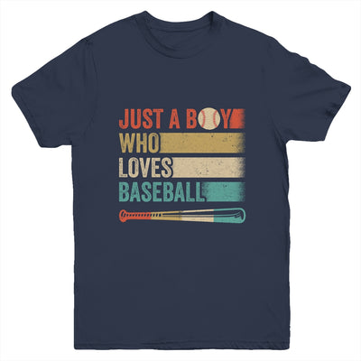 Just A Boy Who Loves Baseball Funny Retro Baseball Youth Shirt | teecentury