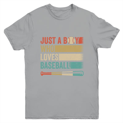 Just A Boy Who Loves Baseball Funny Retro Baseball Youth Shirt | teecentury