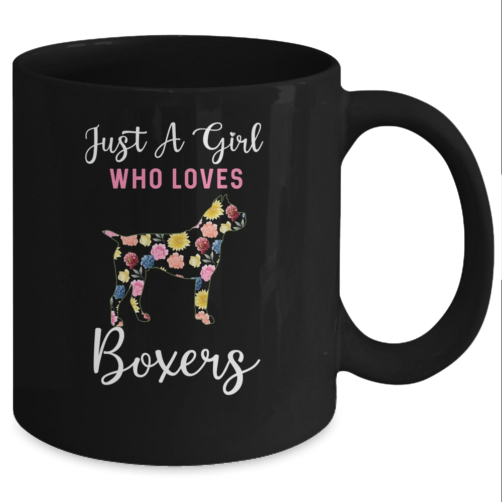 Just A Girl Who Loves Boxer Botanical Flower Mug Coffee Mug | Teecentury.com