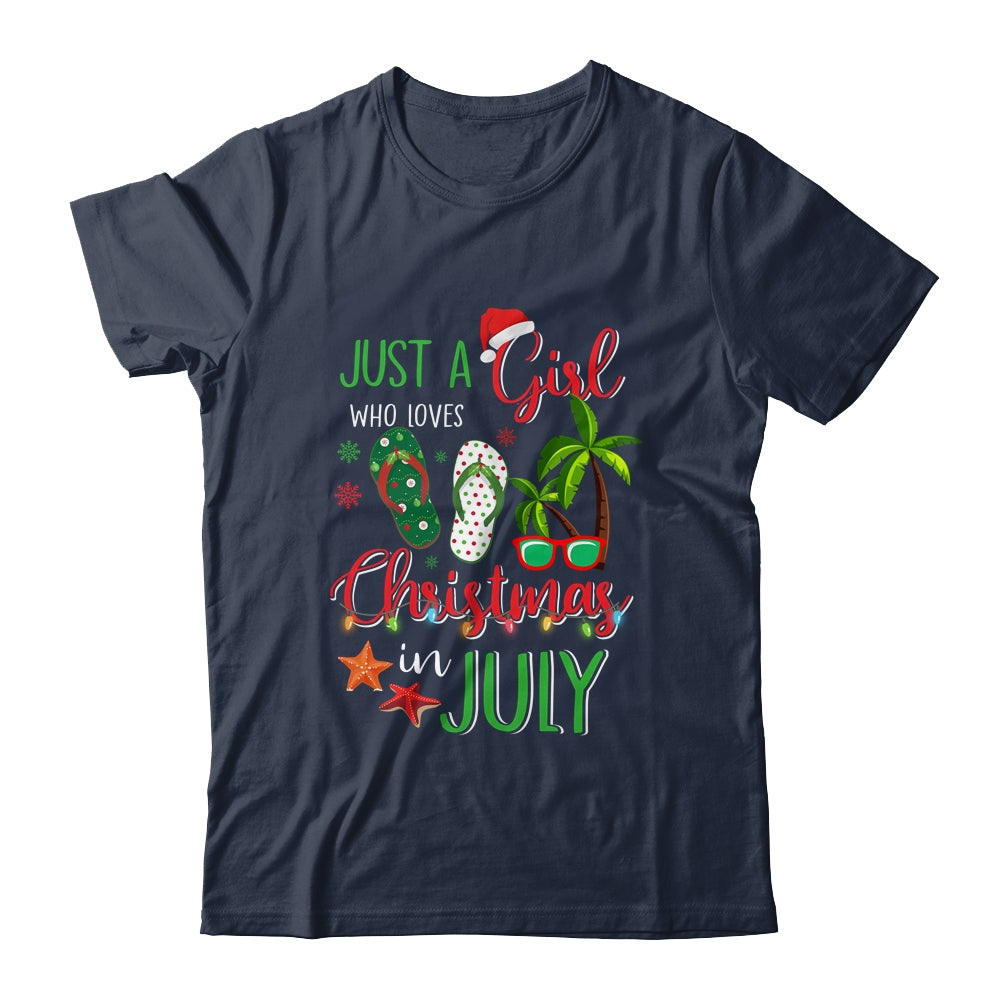 Just A Girl Who Loves Christmas In July Funny Summer T-Shirt & Tank Top | Teecentury.com