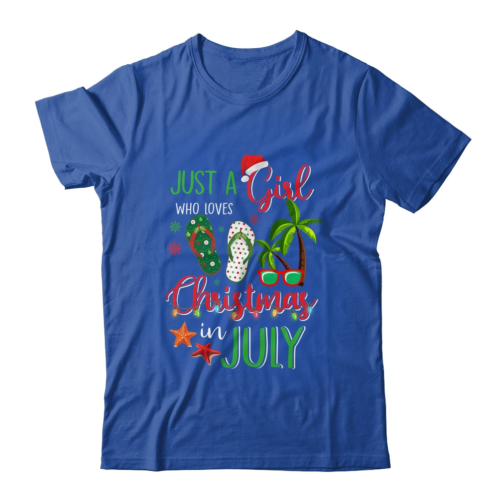 Just A Girl Who Loves Christmas In July Funny Summer T-Shirt & Tank Top | Teecentury.com