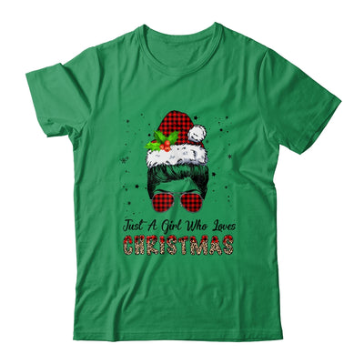 Just A Girl Who Loves Christmas Santa Hat Messy Bun Leopard T-Shirt & Sweatshirt | Teecentury.com