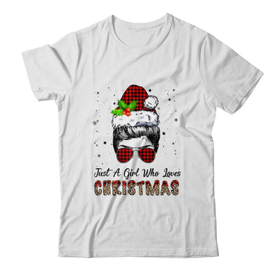 Just A Girl Who Loves Christmas Santa Hat Messy Bun Leopard T-Shirt & Sweatshirt | Teecentury.com