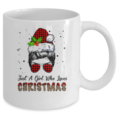 Just A Girl Who Loves Christmas Santa Hat Messy Bun Leopard Mug Coffee Mug | Teecentury.com