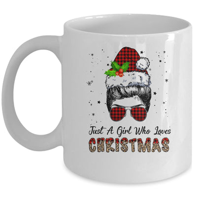 Just A Girl Who Loves Christmas Santa Hat Messy Bun Leopard Mug Coffee Mug | Teecentury.com