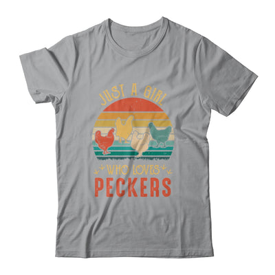 Just A Girl Who Loves Peckers Funny Chicken Farmer Vintage T-Shirt & Tank Top | Teecentury.com