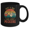 Just A Girl Who Loves Peckers Funny Chicken Farmer Vintage Mug Coffee Mug | Teecentury.com