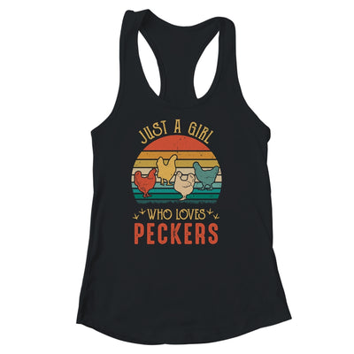 Just A Girl Who Loves Peckers Funny Chicken Farmer Vintage T-Shirt & Tank Top | Teecentury.com