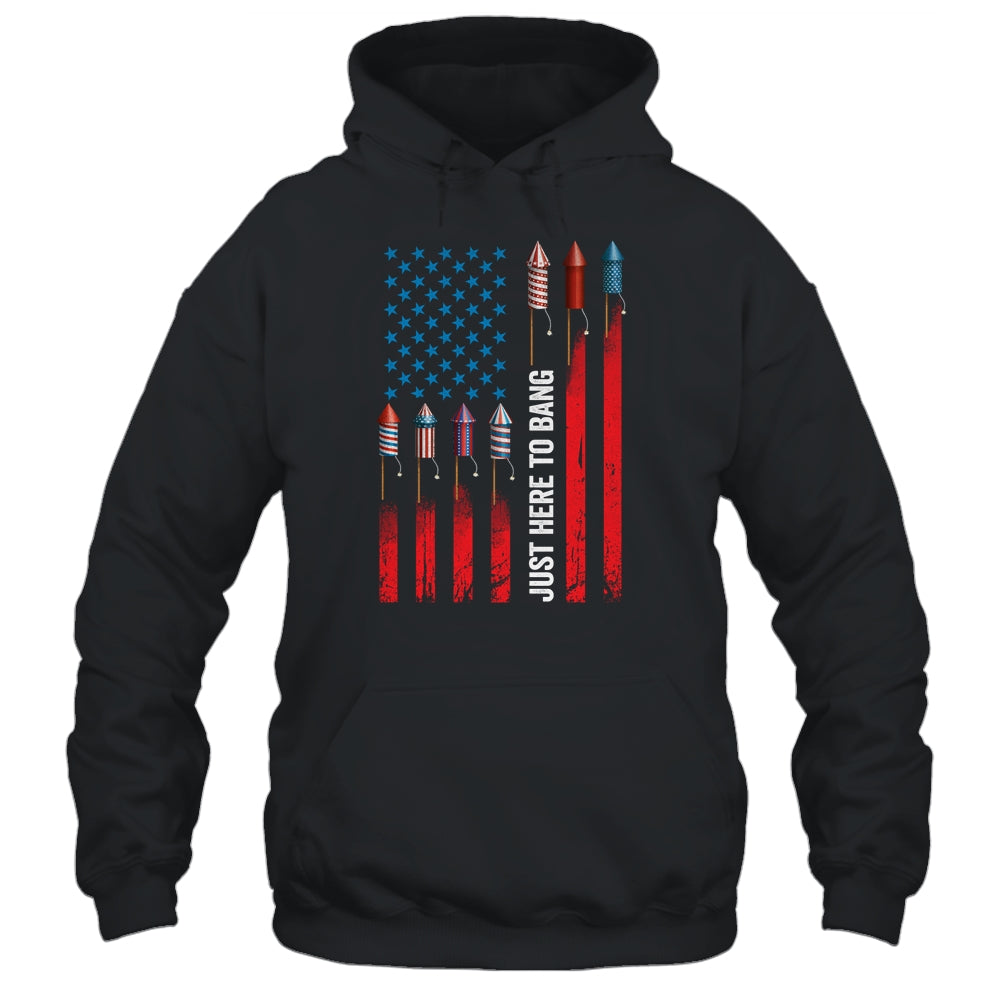 Just Here To Bang American Flag Fireworks Funny 4th Of July T-Shirt & Tank Top | Teecentury.com