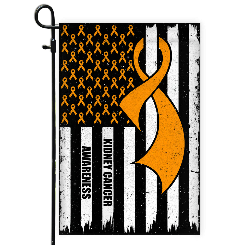Kidney Cancer Awareness America Flag Orange Ribbon Flag | Teecentury.com