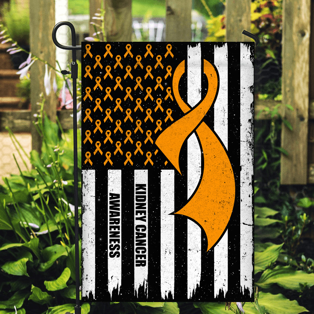Kidney Cancer Awareness America Flag Orange Ribbon Flag | Teecentury.com