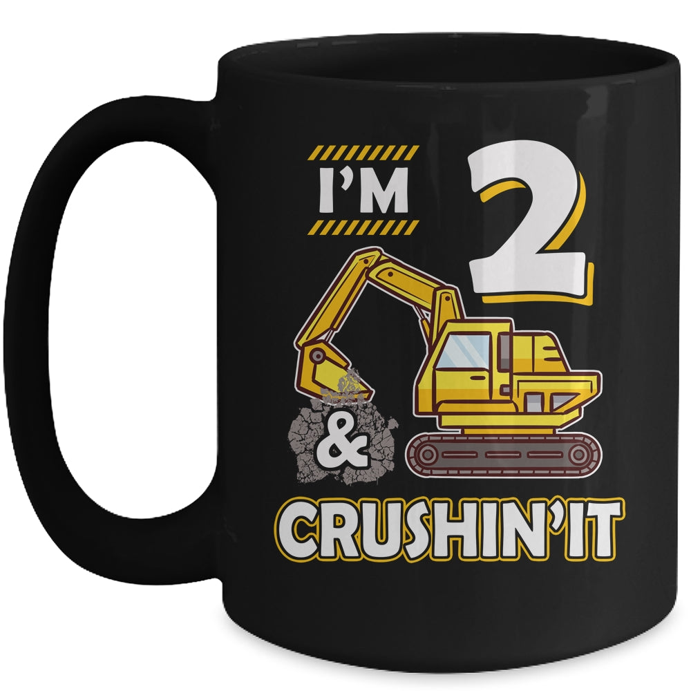 Kids 2 Year Old Vehicles Construction Excavator Birthday 2th Mug Coffee Mug | Teecentury.com